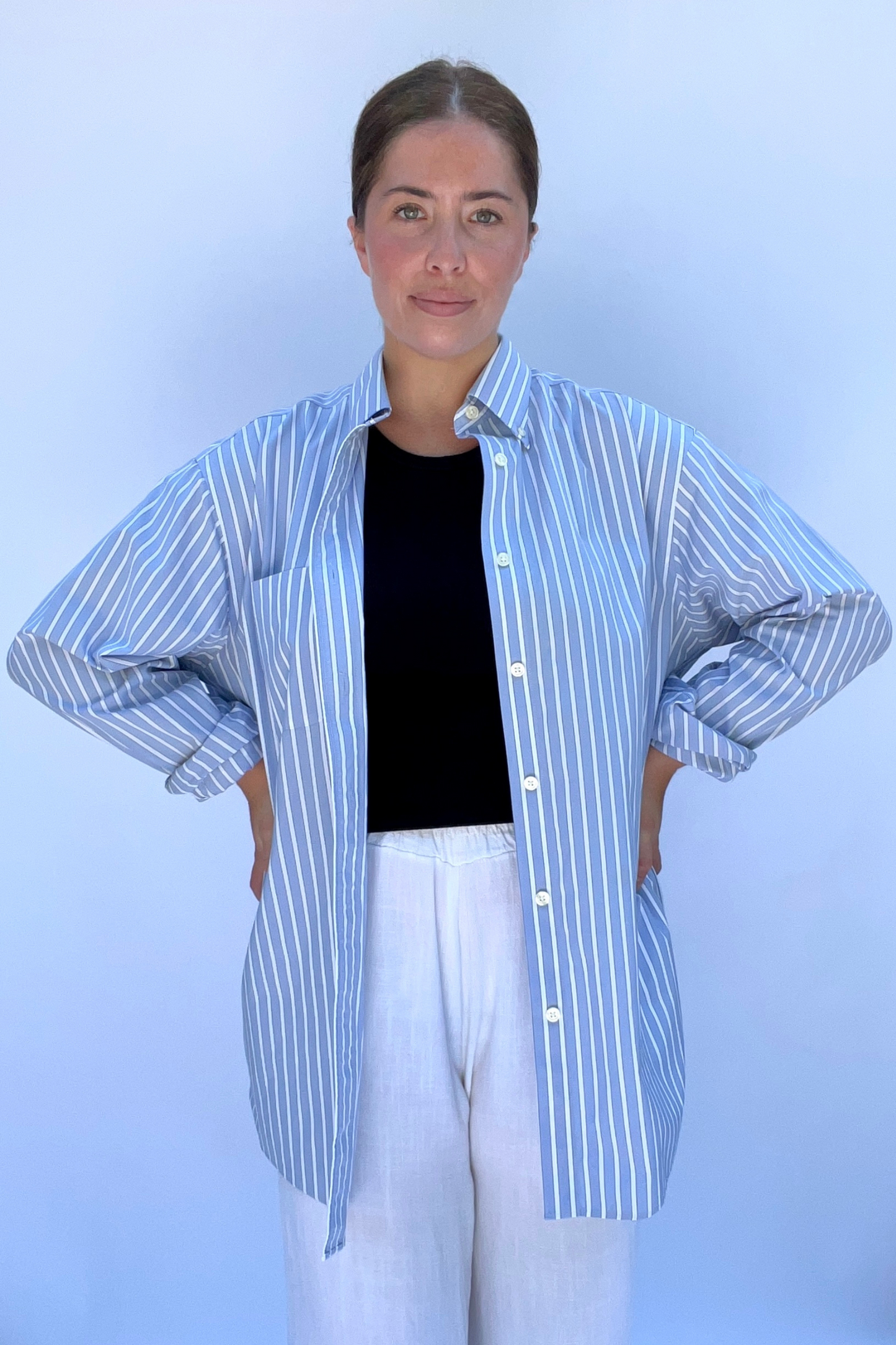 Relaxed Fit Blue & White Stripe Shirt