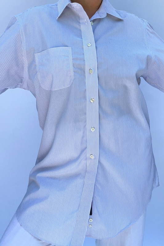 Oversized Blue & White Stripe Button-Up Shirt