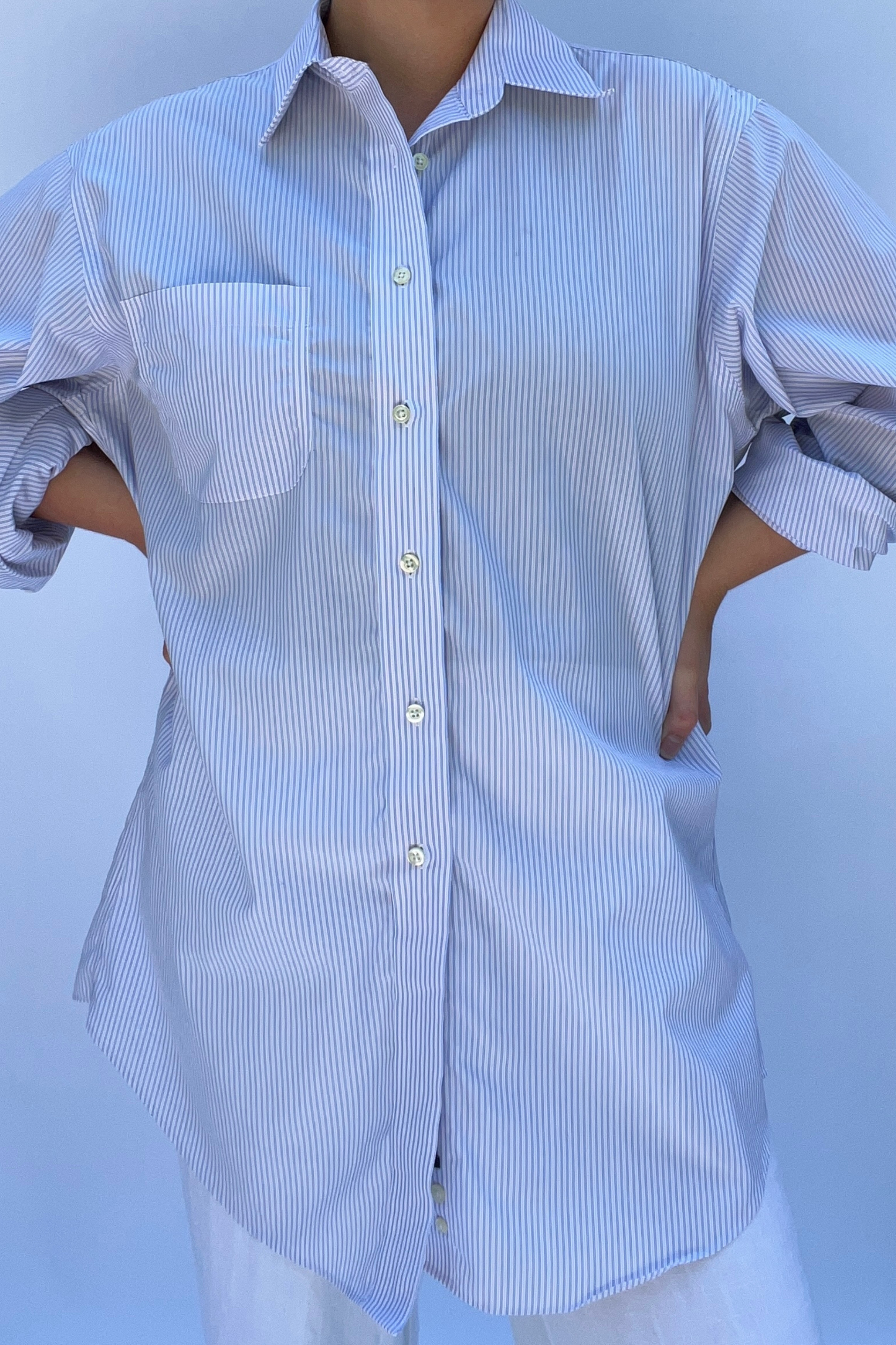 Oversized Blue & White Stripe Button-Up Shirt